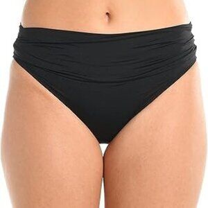 La Blanca Island Goddess Shirred Band Hipster Swim Bikini Bottom 16 Black NWT
